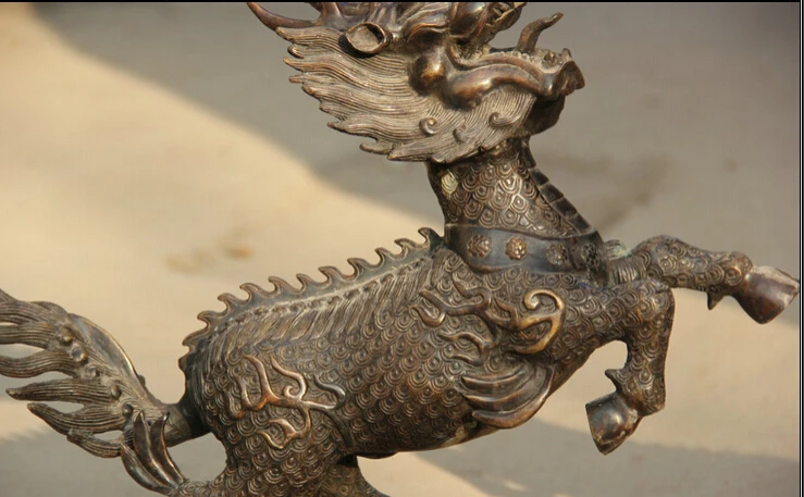 JP S0524 19&quot Chinese Bronze Folk exorcise Beast Kylin Chi-lin Qilin sculpture Statue Pair Discount 35% | Дом и сад