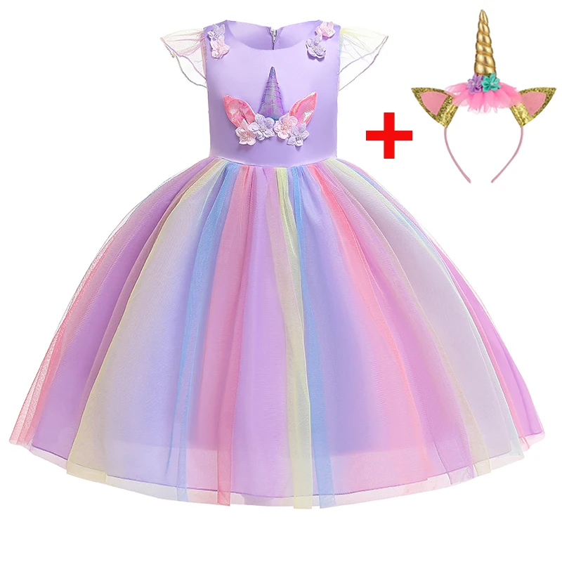 2022 Summer Dress Free Headband Colorful Unicorn Party Girl Vestidos Kids Dresses For Girls Clothes Wedding Princess |