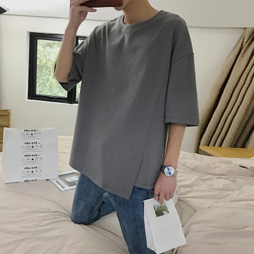 Мужские футболки больших размеров, мода, одноцветные повседневные мужские футболки с круглым вырезом, Корейская мужская футболка с коротким рукавом, Camisetas Hombre, 4 цвета