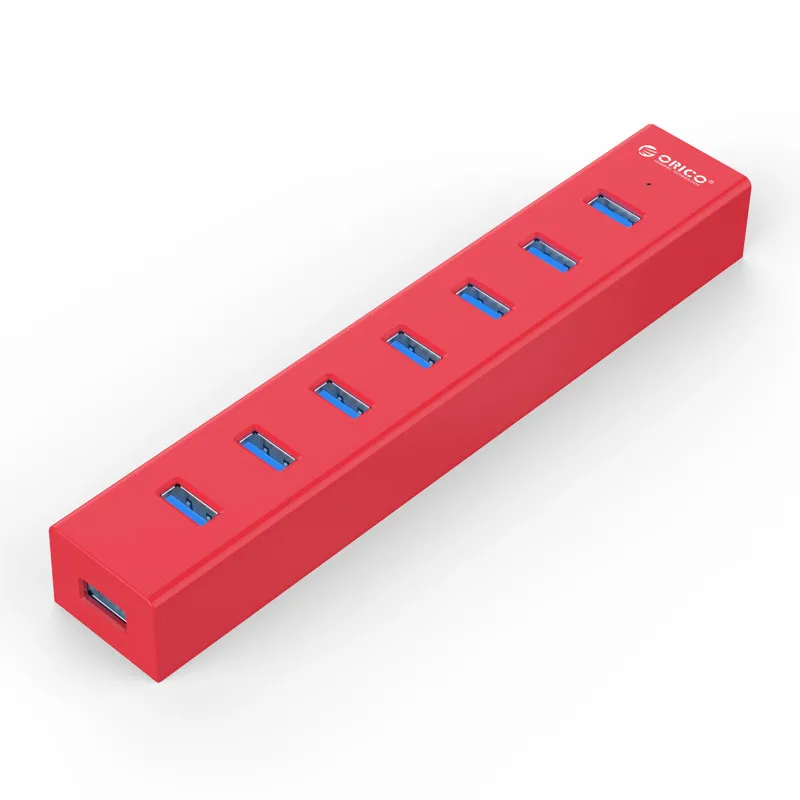 Красный ORICO 7 Порты и разъёмы USB3.0 концентратор штепсельная вилка европейского стандарта с выходом 5V Мощность адаптер сверхскорости USB3.0 5 Гбит/с, быстрая передача данных - Цвет: Красный