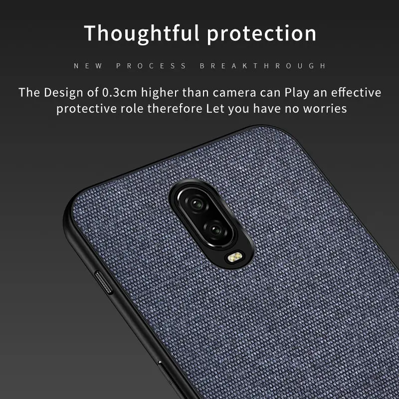 Business Fabric Canvas PU Leather Case For OnePlus 6 6T Splice PC Hard Back Cover Case+Magnetic Ring Holder |