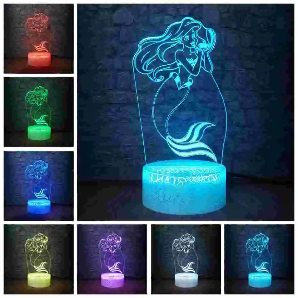 crack Сказочная Русалка принцесса 3D светодиодный светильник RGB многоцветный 7 цветов изменить прекрасный интерьер для комнаты девушки ночник Рождественский подарок - Испускаемый цвет: crack