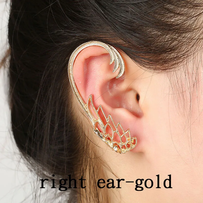 right ear gold Креативное ювелирное изделие, животное, крыло, хвост, ухо, манжета, мода, цинковый сплав, полые, серьги, манжеты, лучший друг, вечерние, подарки, женские клипсы, серьги - Окраска металла: right ear gold
