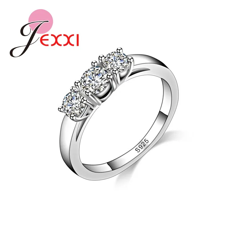 

Wedding Jewelry Stamped Silver Rings For Women Luxury Three Crystal Rhinestone Engagement Finger Rings Free Shipping