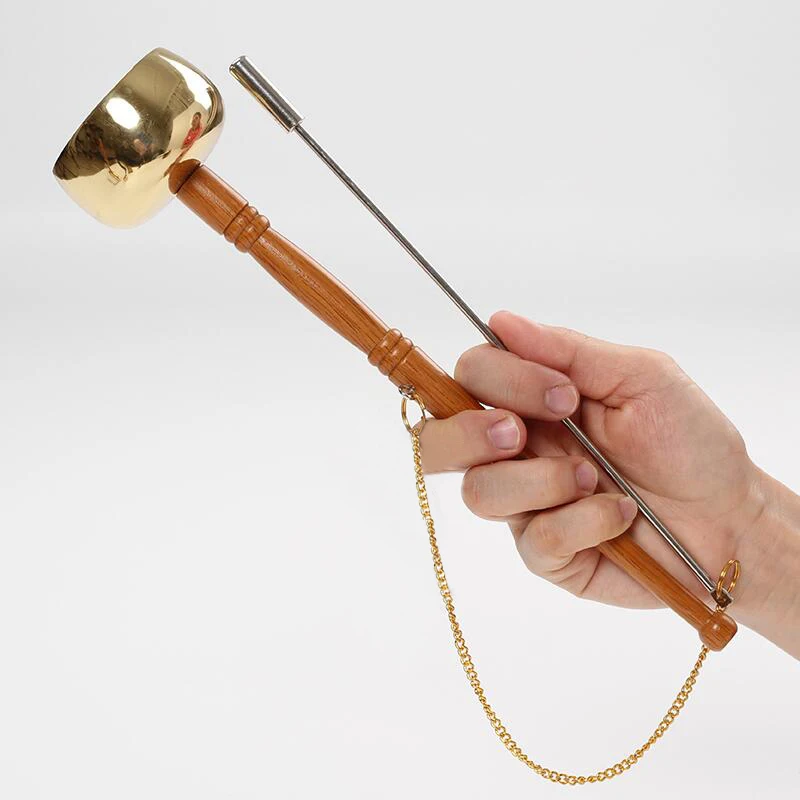 

Buddhist Articles Taiwan Bronze Wood Handle Yinxin Thickening Medium-sized Large Wood Long Handle Yinqing Buddhist Hall Bronze