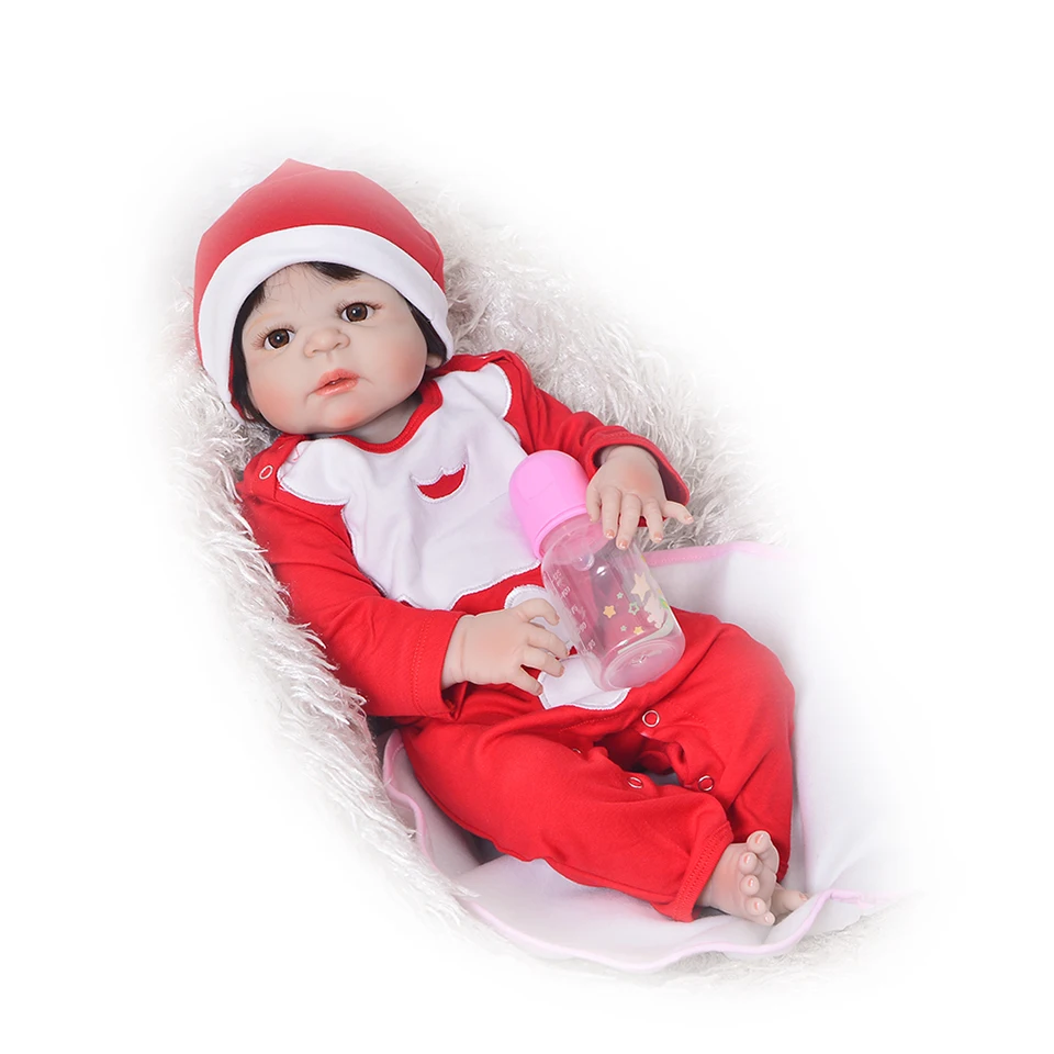 

56cm Full silicone body girl Reborn Baby Doll wear hat bebe doll raborn Newborn Princess Dolls For Children Birthday Gifts play