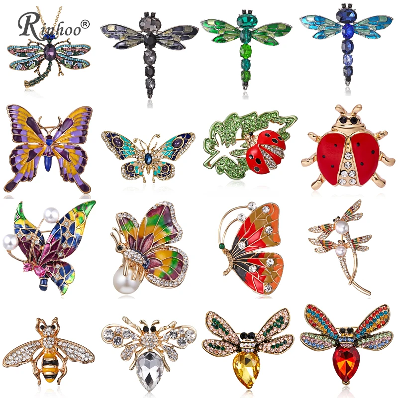 

Rinhoo Fashion Dragonfly Butterfly Honeybee Crystal Enamel Insect Bee Brooch Pin Costume Jewelry Brooches Pins For Women Girls