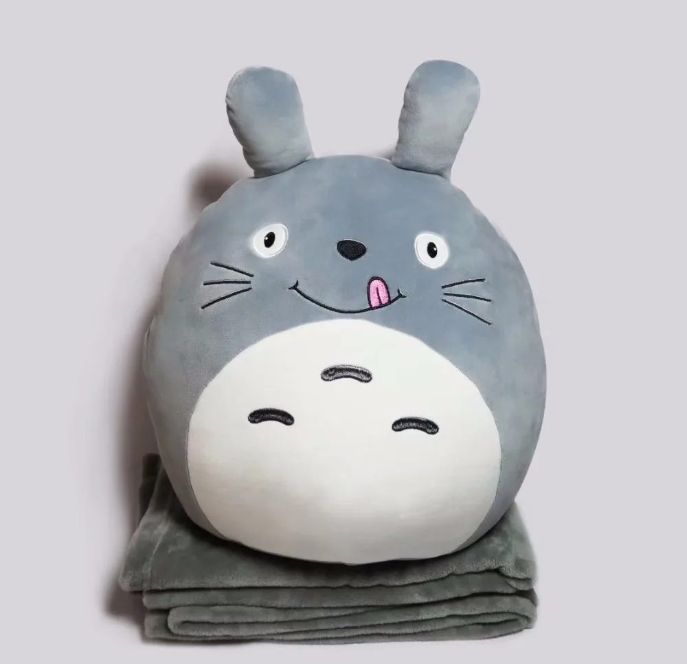 Милые толстые плюшевые подушки с изображением животных kawaii Кот Тоторо лягушка Пингвин собака свинья игрушки 2 в 1 Подушка Одеяло Рождественский подарок для детей