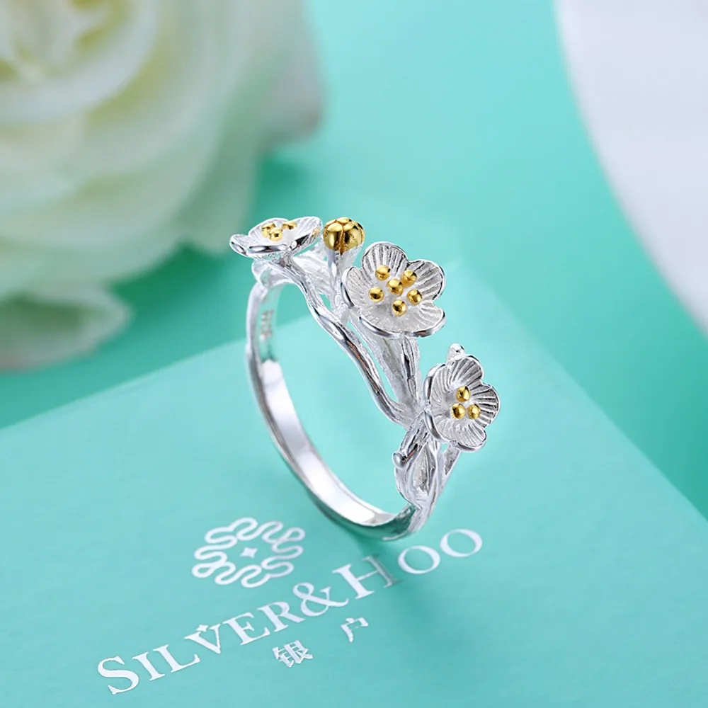 WK Hot Fashion Real Pure 925 Sterling Silver Rings Jewelry For Women Classic Flower Adjustable Ring Female 4W NRY94 | Украшения и