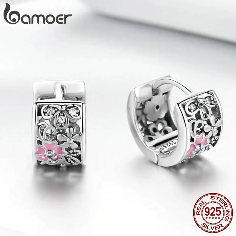 Женские серьги гвоздики BAMOER из серебра 925 пробы с цветочками ромашки ювелирные