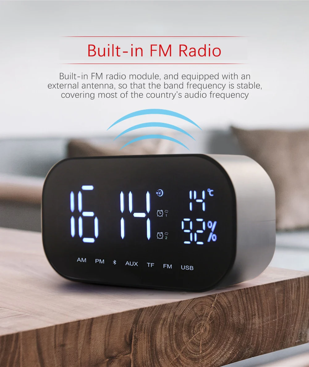 Светодиодный Будильник с fm-радио беспроводной Bluetooth динамик поддержка Aux TF для офиса спальни