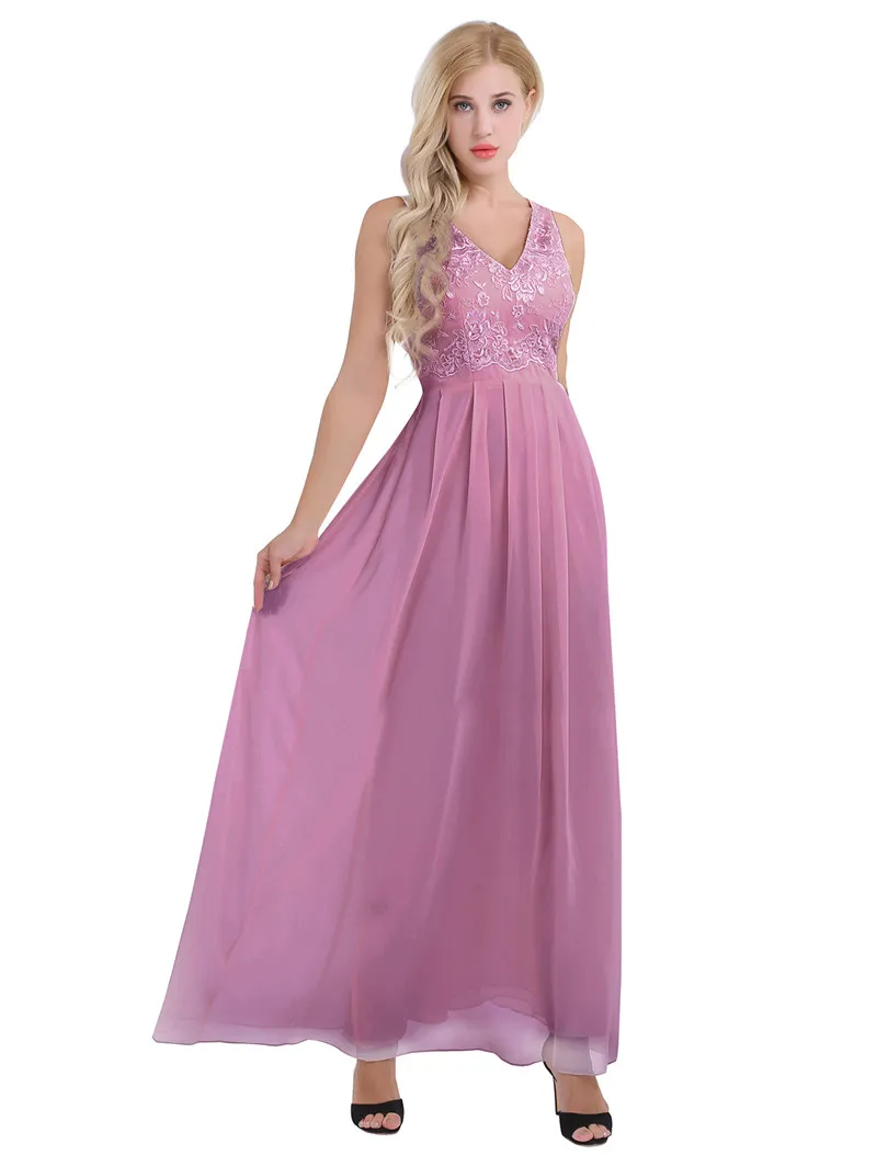 Для женщин пикантные нарядные Maxi dress Vestidos De Festa Longo; платье без рукавов с вышивкой шифоновое свадебное элегантное платье свадебное официальное платье