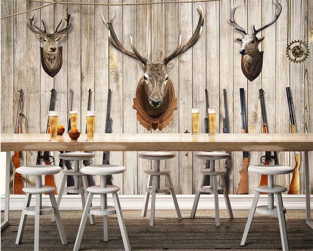 Beibehang Custom wallpaper Personality deer shotgun hunting nostalgic mural background wall decoration 3d | Обустройство дома