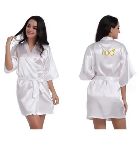 I DO white Индивидуальные I Do Crew Robe Золото письмо невесты команда кимоно атласный халат бакалавр свадебный подарок одежда для невесты - Цвет: I DO white