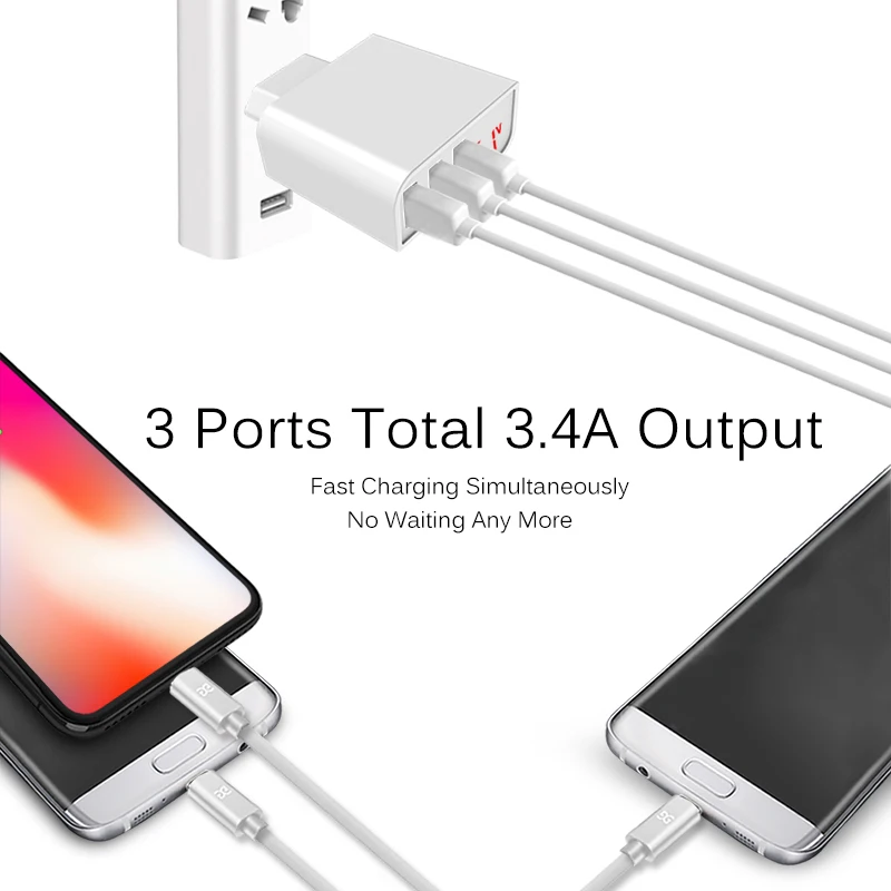 Универсальное зарядное устройство GUSGU со светодиодным дисплеем USB 3 порта