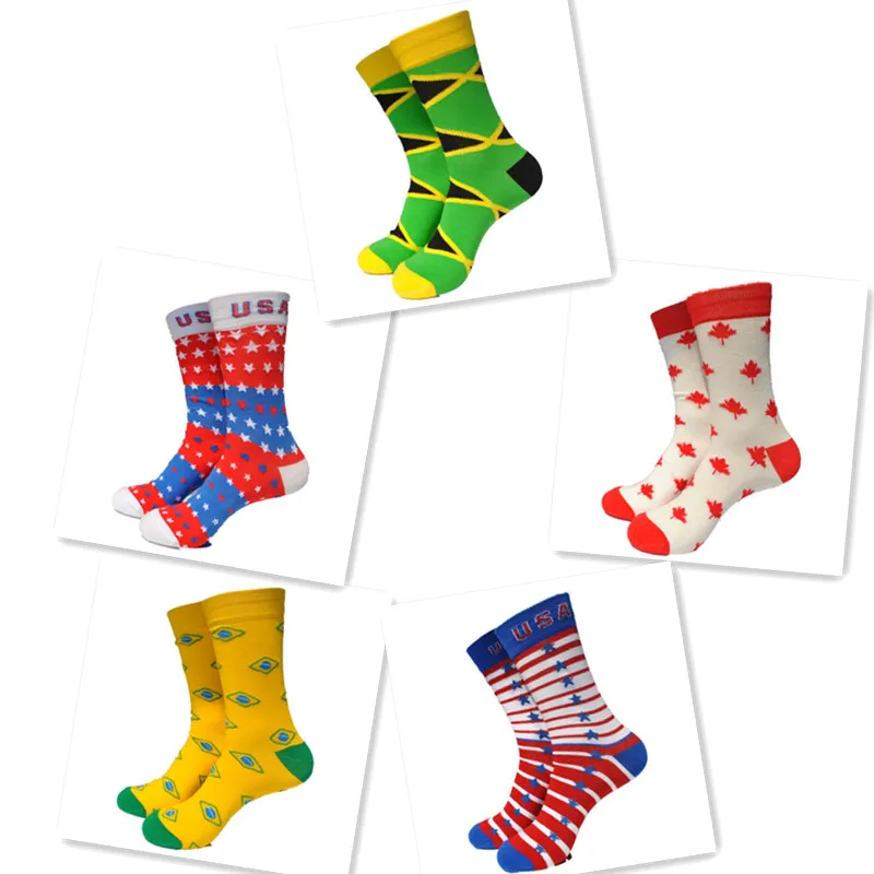 1 пара США Канада Бразилия Национальный флаг хлопковые повседневные носки