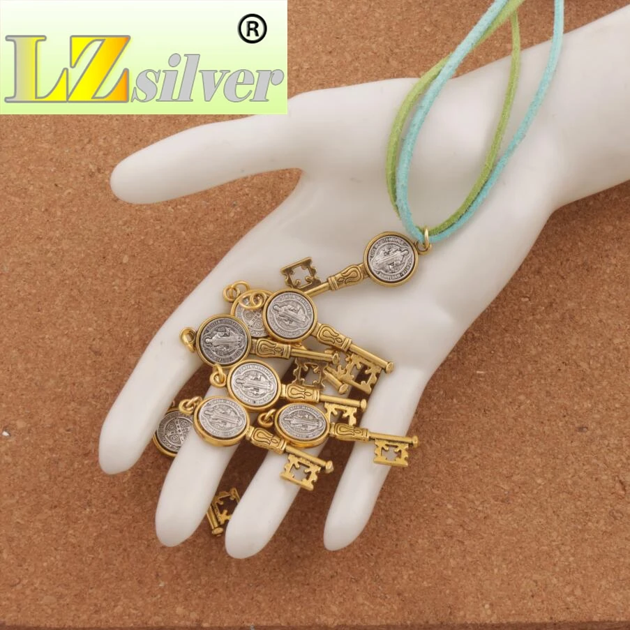

60PCS Saint St Bead Benedict Medal Cross Key Spacer Charm Beads Pendants Alloy Handmade Jewelry DIY L1692 T1692