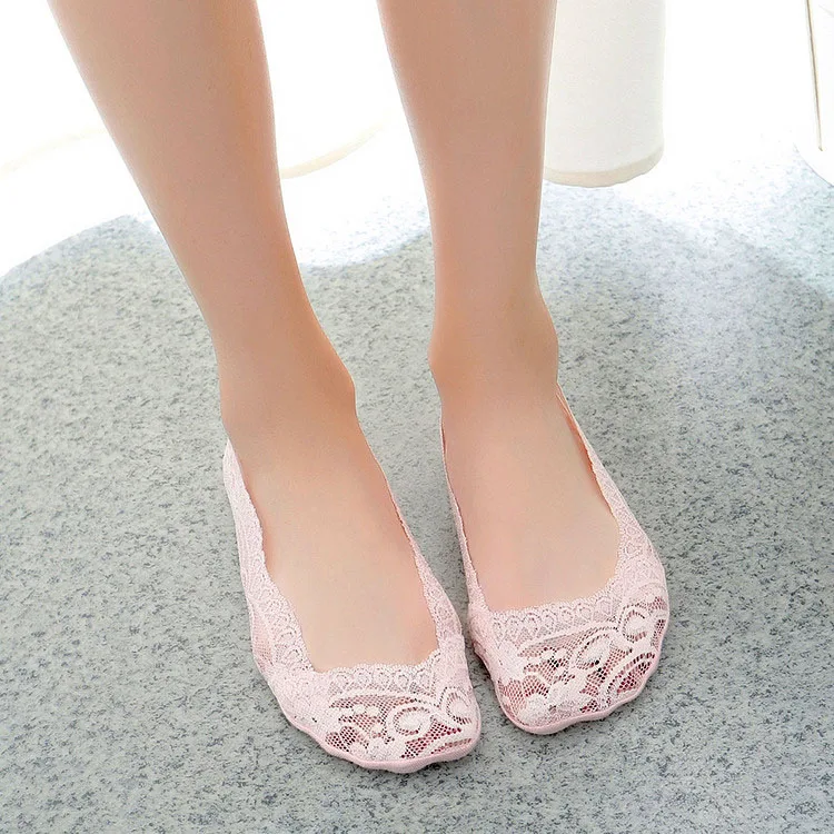 5 Pair-Pink Летние женские кружевные носки-Башмачки из силикагеля 5 пар, невидимые Нескользящие тапочки с хлопковой подошвой женские нескользящие носки для девочек - Цвет: 5 Pair-Pink