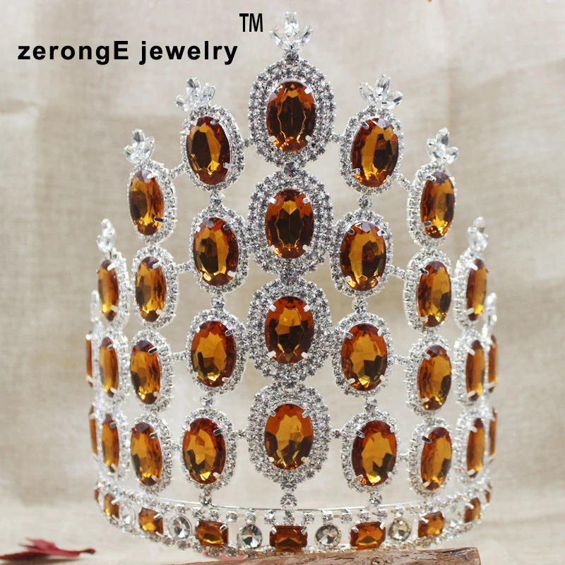 ZerongE jewelry7.8inch Роскошная диадема Miss Pageant большой коричневый цвет австрийская