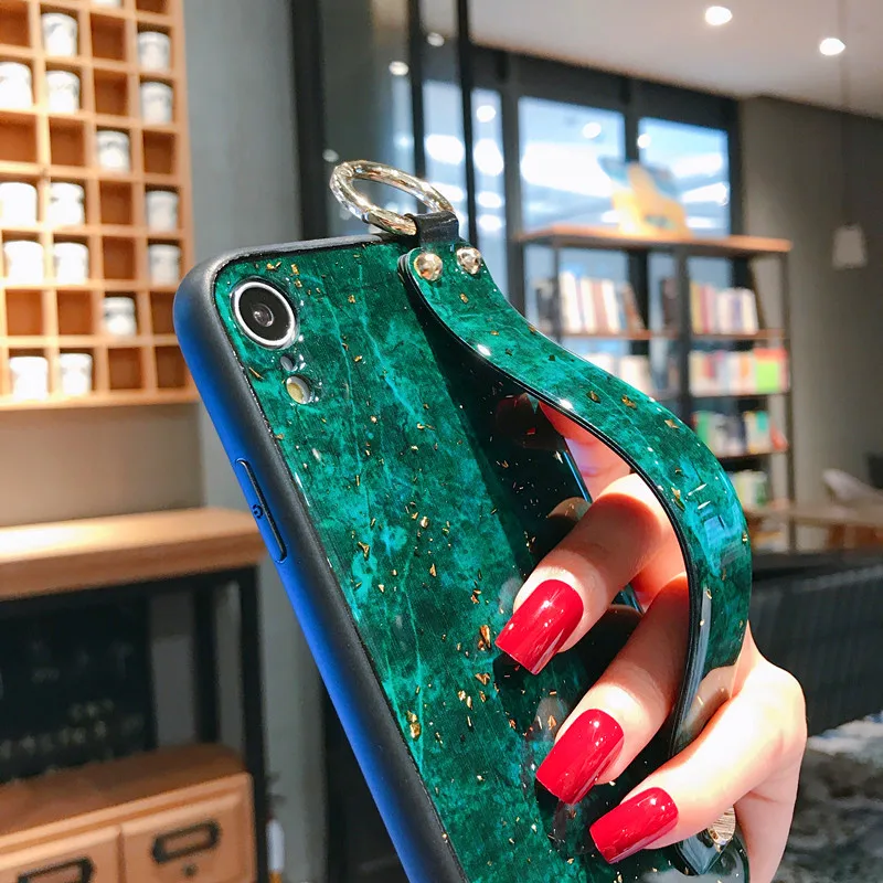 Fashion Marble Gold Foil Wrist Strap Phone Case For iphone XS MAX Holder Cases X XR 6 6s 7 8 Plus Cover |