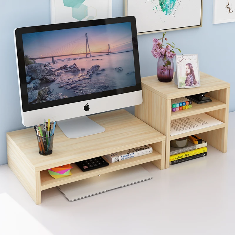 Display Elevated Desktop Desk Receiving Placement Screen Computer Rack Elevated Base Multifunctional Wood Notebook Storage Rack