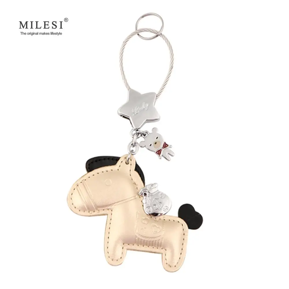 Milesi, кожаный брелок в форме лошади, сумка, подвеска, брелок, брелок, украшение, милый подарок для влюбленных K0141 K0142 - Цвет: Gold