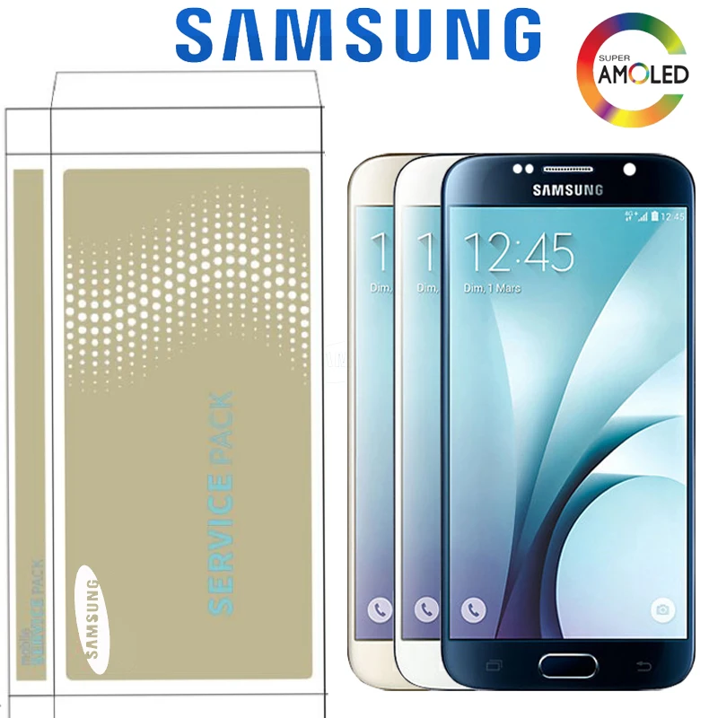 5,1 ''Супер AMOLED дисплей для samsung Galaxy S6 G920 G920F lcd с кодирующий преобразователь сенсорного экрана в сборе Замена