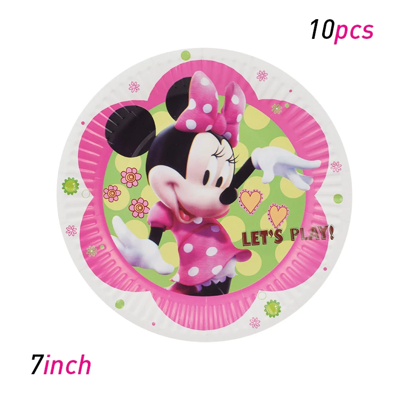 paper plate 10pcs Вечерние украшения Минни Маус флаги чашки скатерть Конфета попкорн мешочки, принадлежности для праздника Беби Шауэр детский день рождения Минни Маус - Цвет: paper plate 10pcs