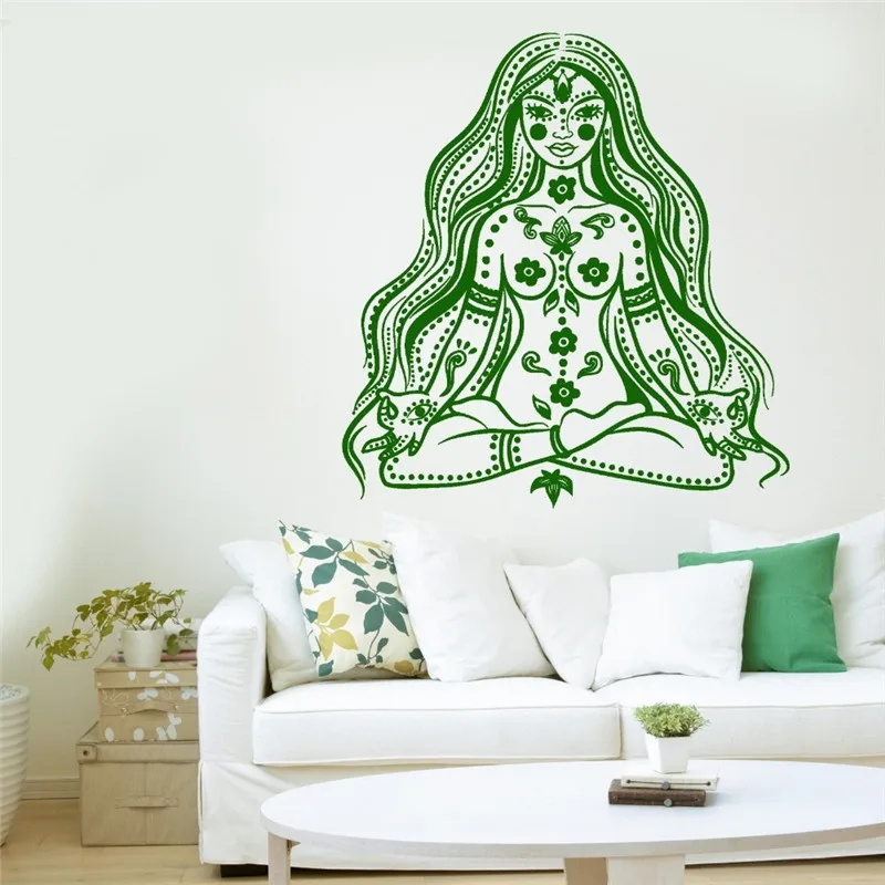 

Специальная буддийская чакра, медитация, девушка, настенная наклейка, виниловая домашняя комната, декоративная мантра, Настенная роспись, с...