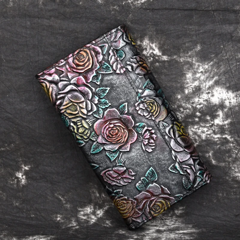 Кошелек для денег из натуральной кожи с цветочным узором Ретро стиль на каждый