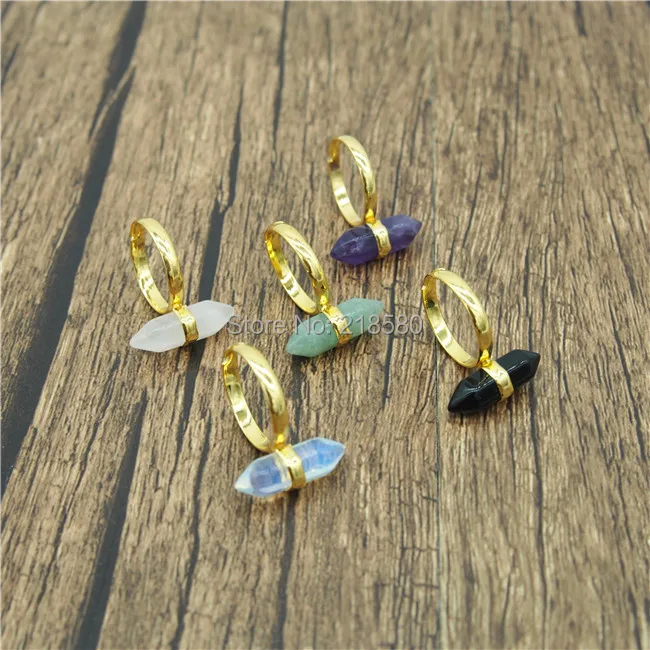 

R15052102 Mix Color Double Terminated Crystal Stone Ring Gold Adjustable Ring