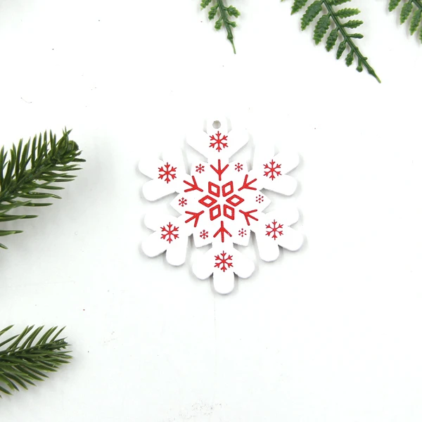 White Snowflake 12 шт./лот DIY белые и красные рождественские печатные деревянные подвески, украшения для детей, рождественские подарки, украшения для елки - Цвет: White Snowflake