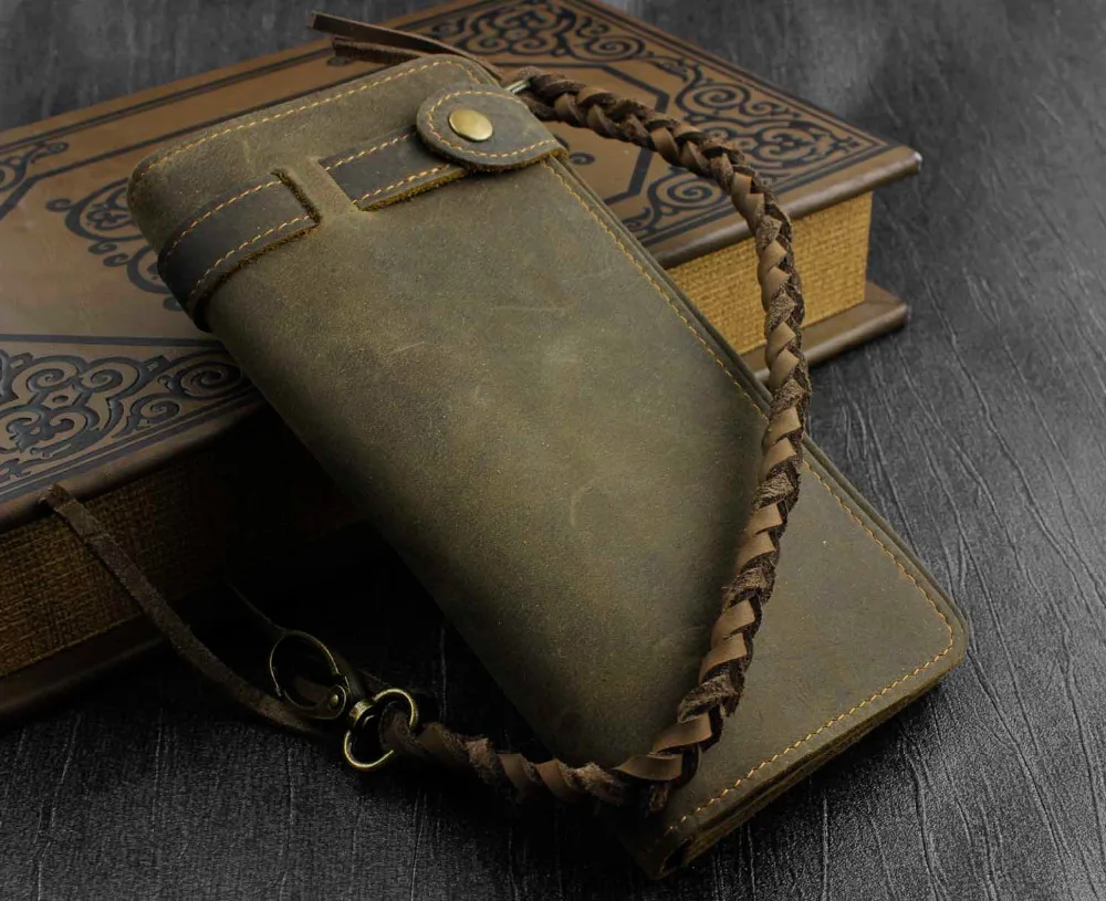 Длинный кожаный кошелек Crazy Horse с защитой от кражи|wallet with|trucker wallethorse leather |