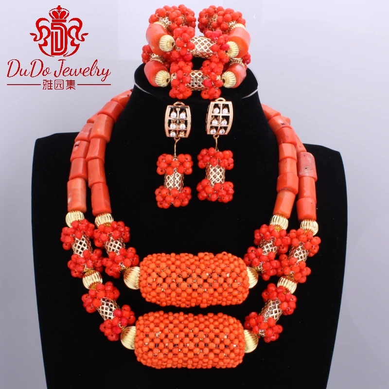 2017 новые коралловые ювелирные наборы нигерийский Дубай оранжевое ожерелье из