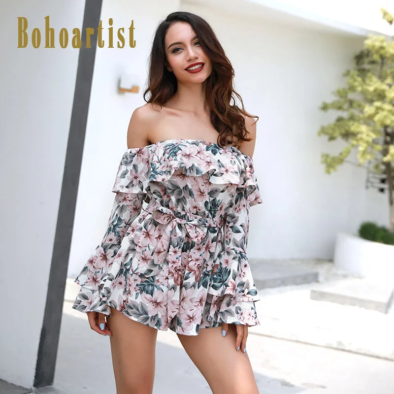 Bohoartist Boho Для женщин комбинезоны с вырезом лодочкой открытыми плечами цветочным