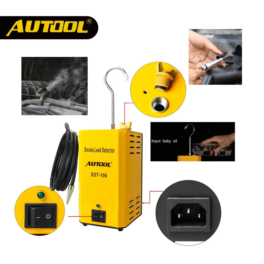 AUTOOL SDT106 Автомобильный анализатор дыма машина детектор утечки автомобильный EVAP утечки газа локатор нефтяной трубы генератор диагностический инструмент