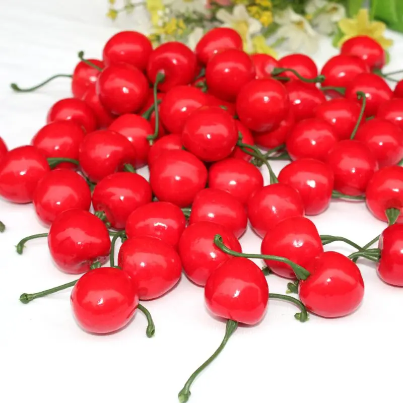 20Pcs/Bag Reusable Lifelike Simulation Small Cherries Artificial Red Fruit Model for Photography Studio Photo Background Props W |