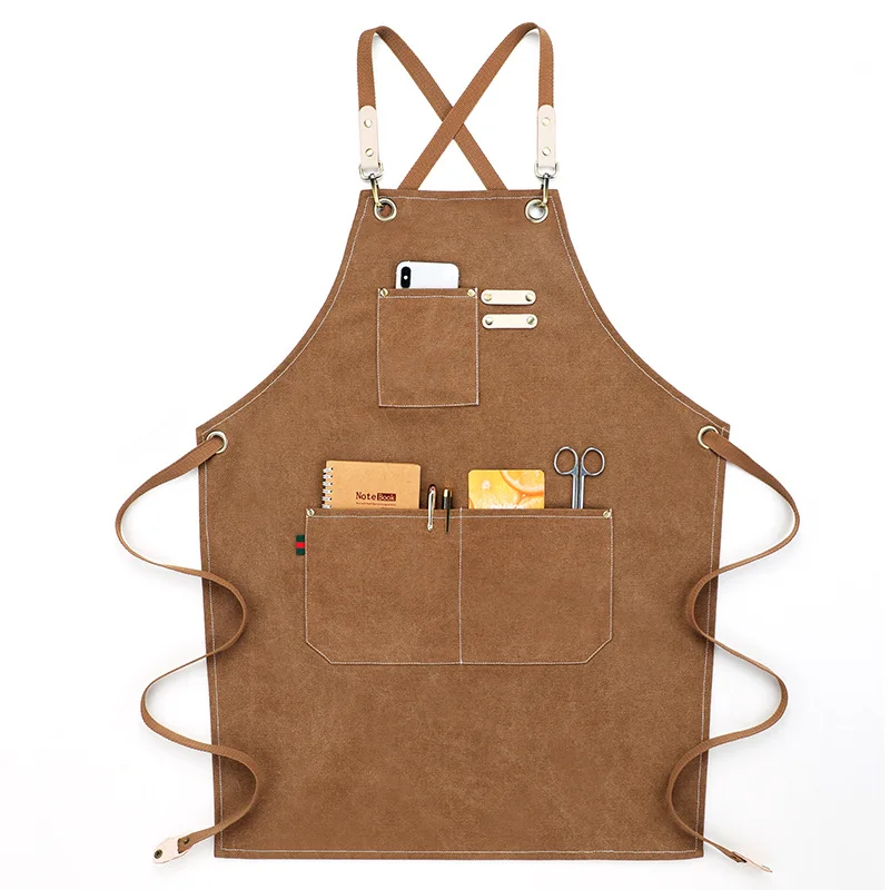 

Vintage Canvas Work Shop Apron for Artisan Gardener with Cross Back Genuine Leather Strap Towel Loop Small to XXL Unisex