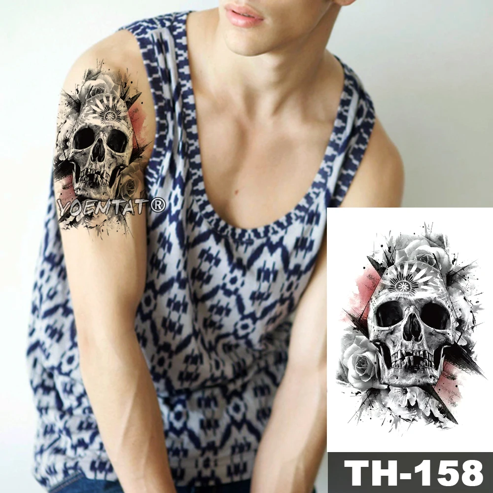 

Водостойкая временная татуировка наклейка череп Роза узор водная переводная струя дикий человек боди-арт флэш поддельные татуировки