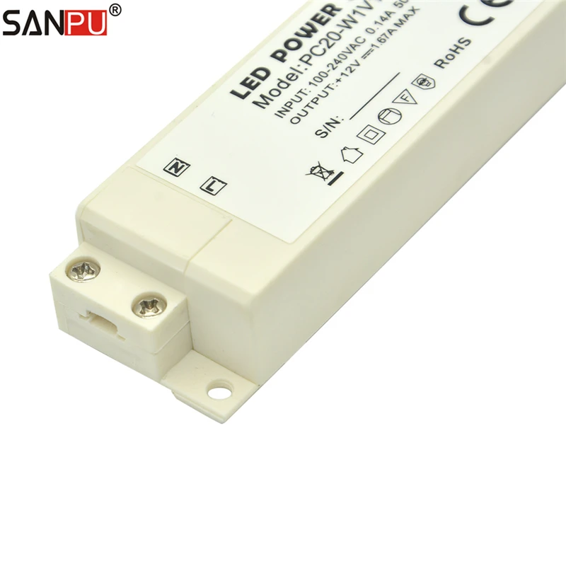 SANPU 20 Вт Светодиодный драйвер 12VDC пылезащитный IP44 пластиковый корпус импульсный