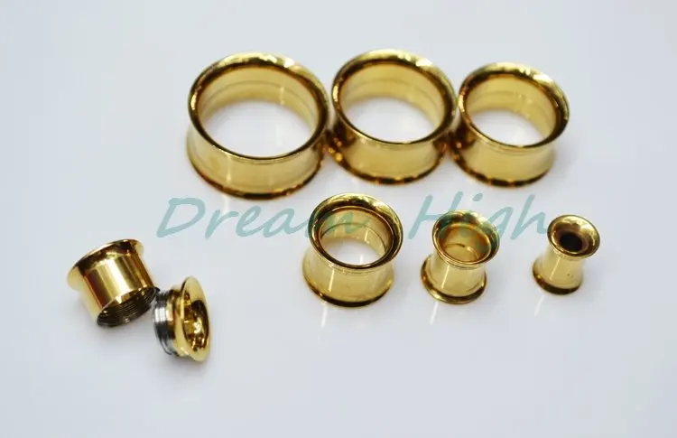 HENGKE золотые туннели для пирсинга, внутренние резьбовые беруши, титановая труба в форме, модные пирсинг для ушей, ювелирные изделия для тела 6-20 мм