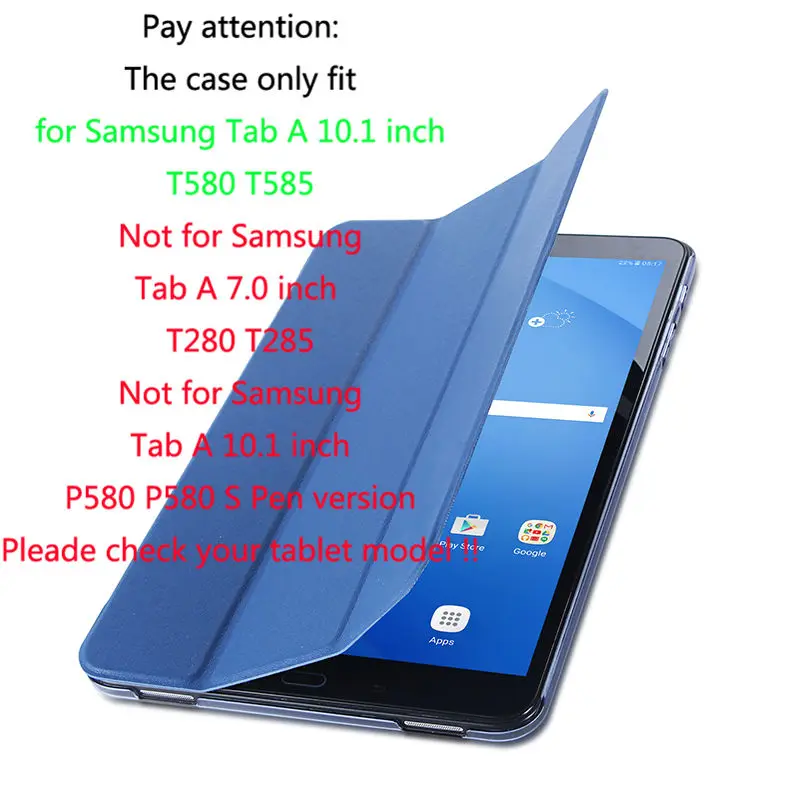 Deep blue Чехол для samsung Galaxy Tab A a6 10,1 T585 T580 SM-T580 T580N, умный чехол из искусственной кожи, чехол для планшета+ пленка+ ручка - Цвет: Deep blue