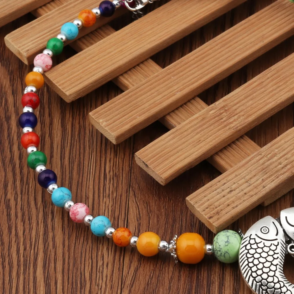 Btuamb Bohemian Natural Stone Beads Leaves Tassel Necklaces for Women Jewelry Vintage Double Fish Bib Bar Chain Bijoux | Украшения и