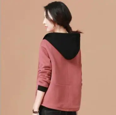 pink hoodies Бархатная толстовка с капюшоном, новинка, Женская Толстовка в стиле Харадзюку с длинным рукавом, Корейская свободная короткая куртка с капюшоном, пальто для женщин - Цвет: pink hoodies
