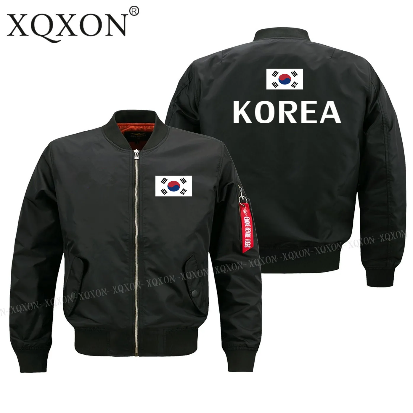 XQXON-casual осень зима новые мужские пальто куртки Южная Корея Флаг печатные мужские военные куртки размера плюс S-6XL J146 - Цвет: Black thin