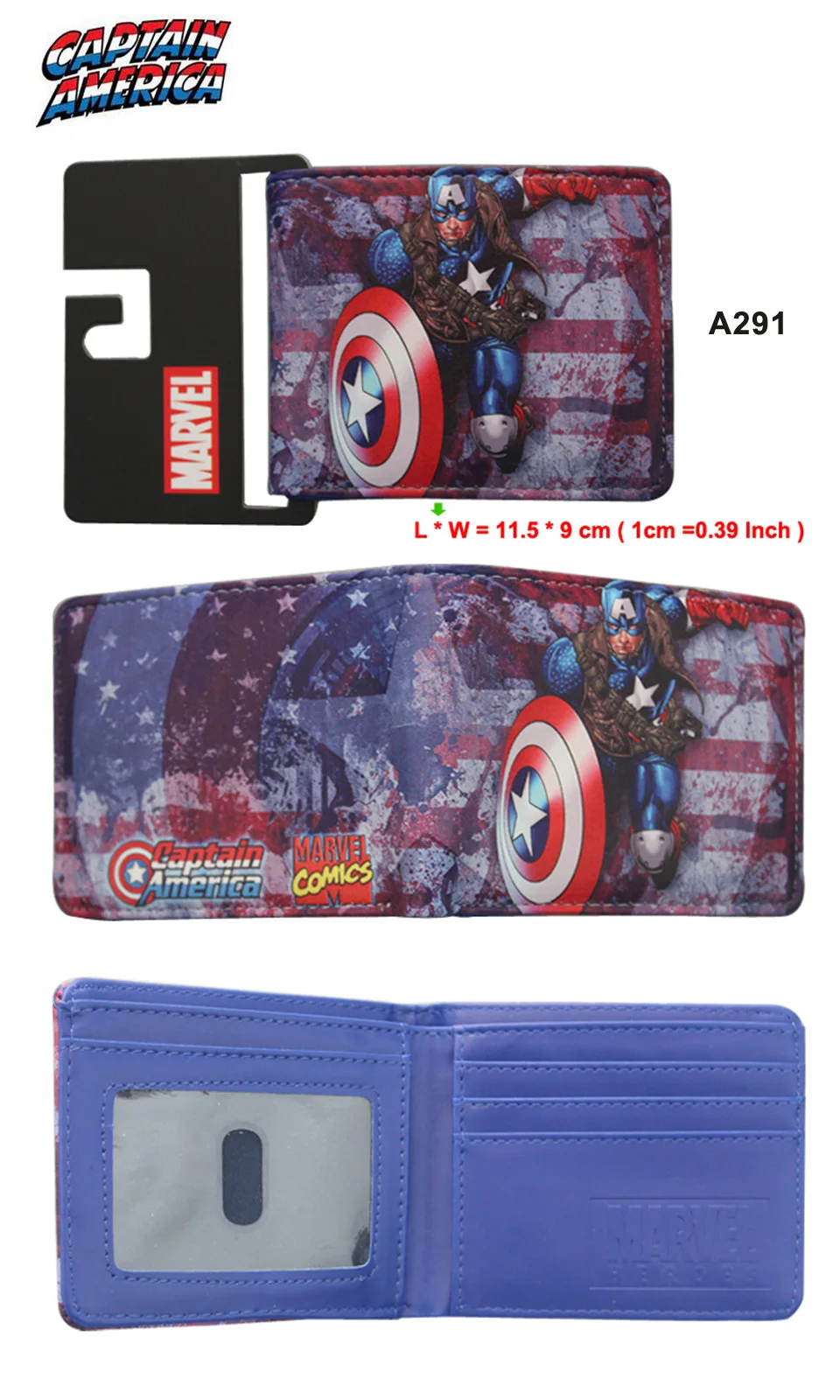 HUIMENG Comics Marvel мстители супергерой Капитан Америка Щит искусственная кожа Двойные Бумажник ID Наличные кошелек подарок для детей