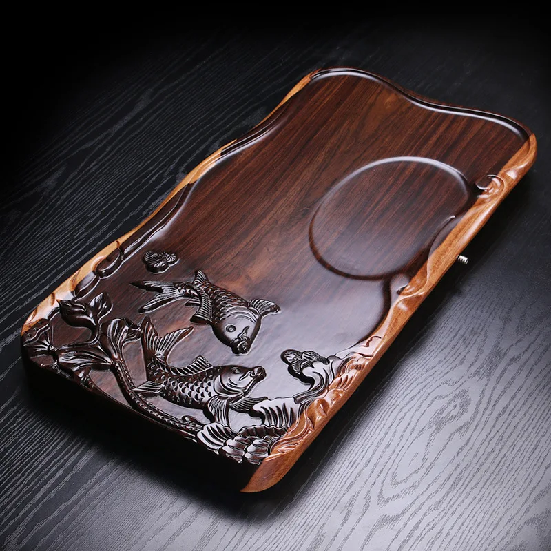 Целая часть деревянного черного дерева Плоский Поднос деревянные чайные наборы