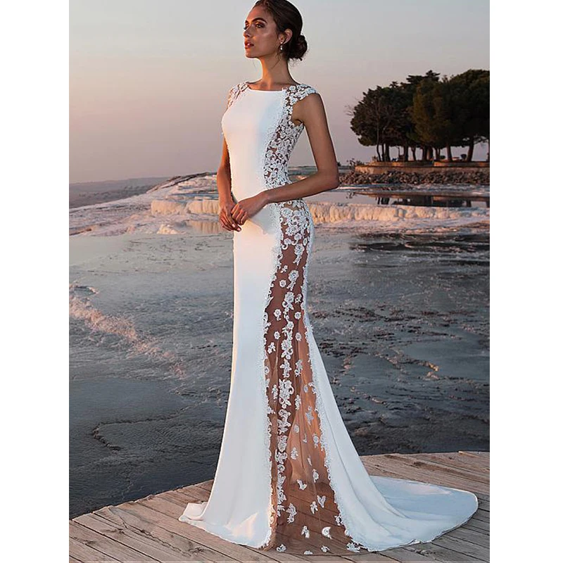 Белое Кружевное длинное платье Vestidos женское макси свадебное прозрачное вечернее