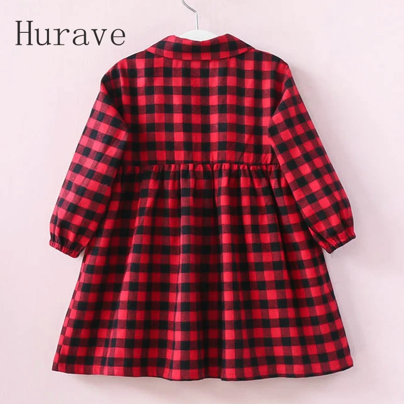 Hurave new design girl dress children peter pan collar plaid clothing kids dresses for toddler infant autumn | Детская одежда и