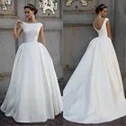 Белое простое свадебное платье с вырезом лодочкой, бальные платья, атласное свадебное платье с открытой спиной, Недорогое Платье по индивидуальному заказу, 2019